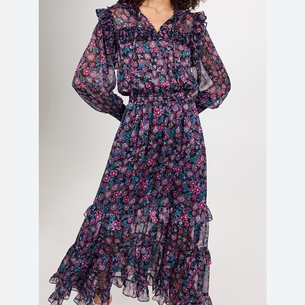 Misa Los Angeles Floral Long Sleeve Dress Sz XS - Purple and Pink
